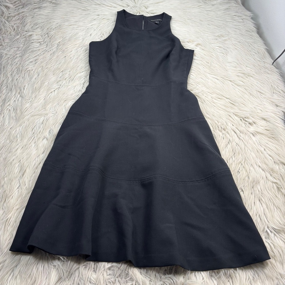 Banana Republic Women's 2 Black Tiered High Neck Fit Flare Dress LBD Classic